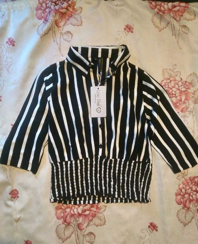 Striped Y2k Black And White Top