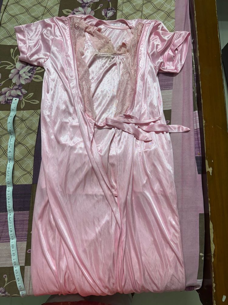 Pink Satin Nightgown Set