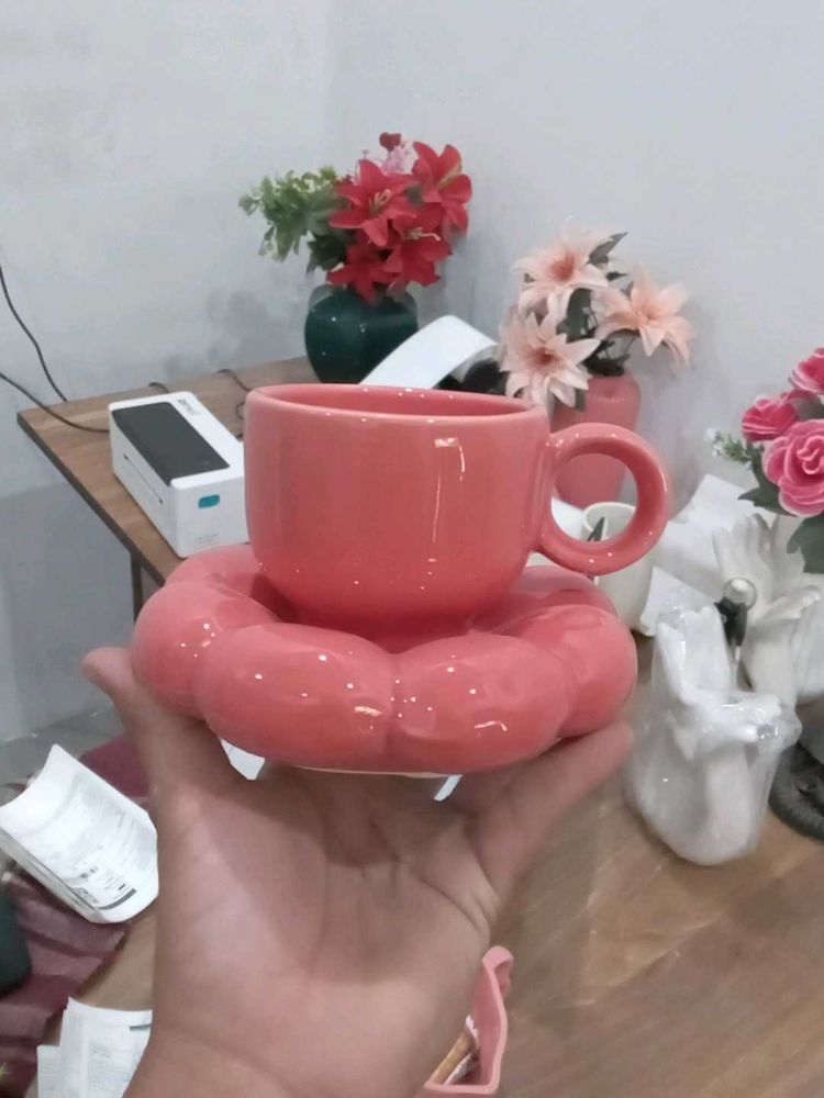 Unique Pink Tea Cup Saucer