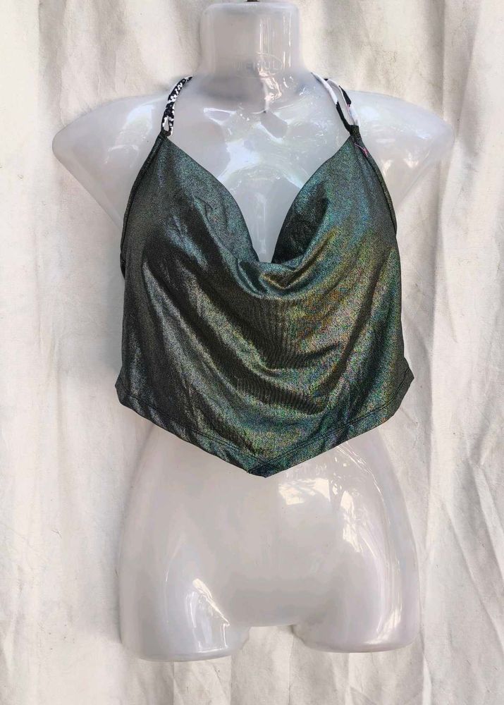 2151. Metallic Cowl Neck Halter Top