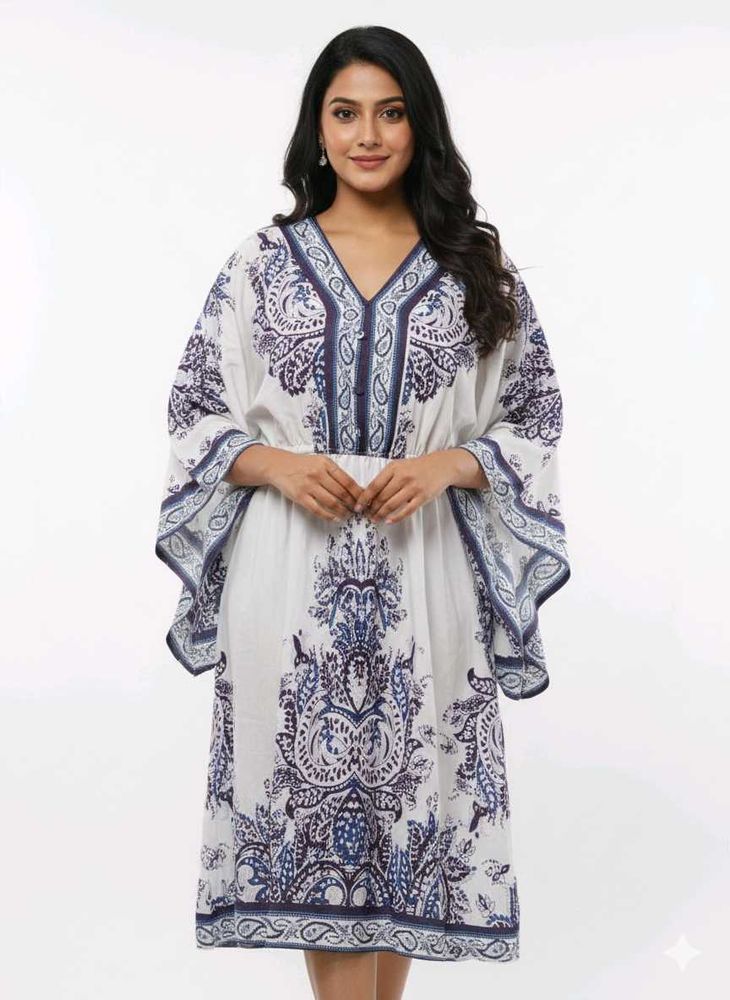 Boho Blue &amp; White Kaftan Dress