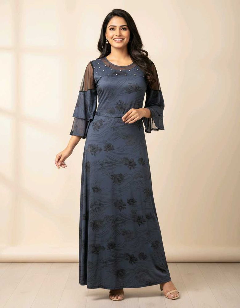 Elegant Blue Floral Maxi Dress