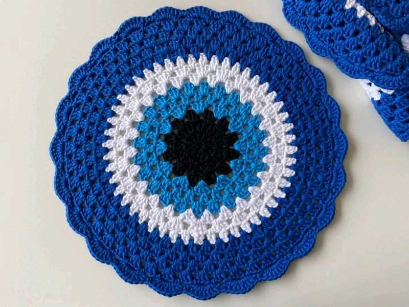 Evil Eye Crochet Coaster