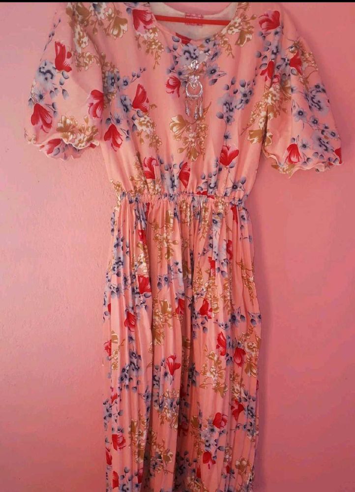 Floral Print Pleated Midi Dress