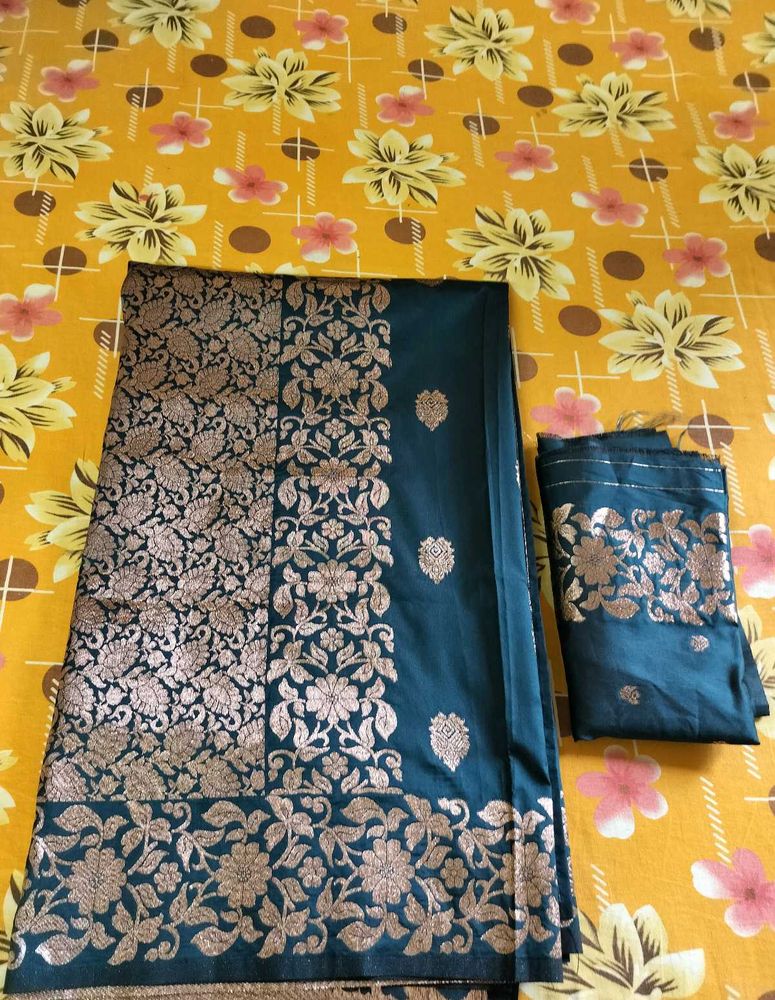 with unstitched blouse pure silk saree