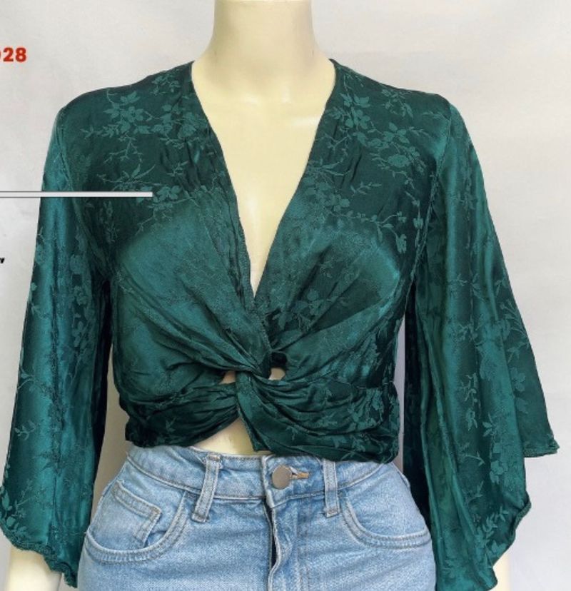 Primark Green Floral Knot-Front Top