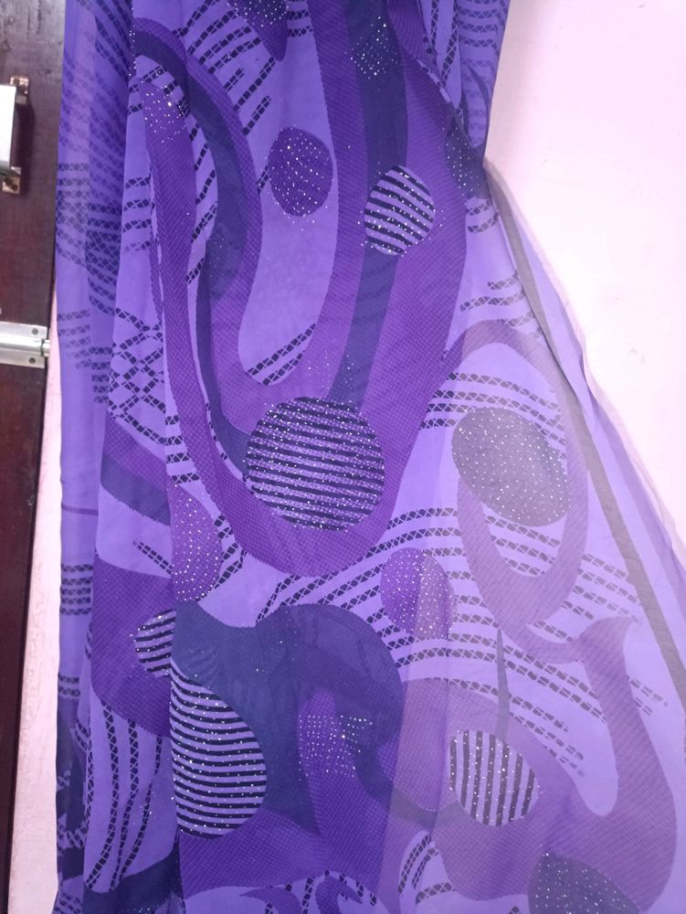 Purple Georgette Poonam Saree With Glitter Work