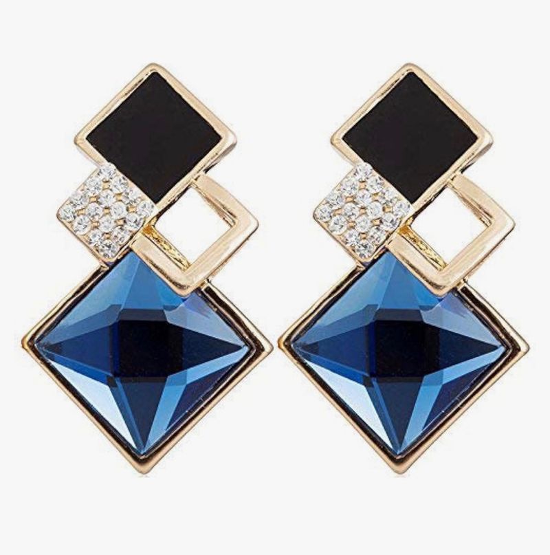 Royal Blue And Black Crystal Earrings