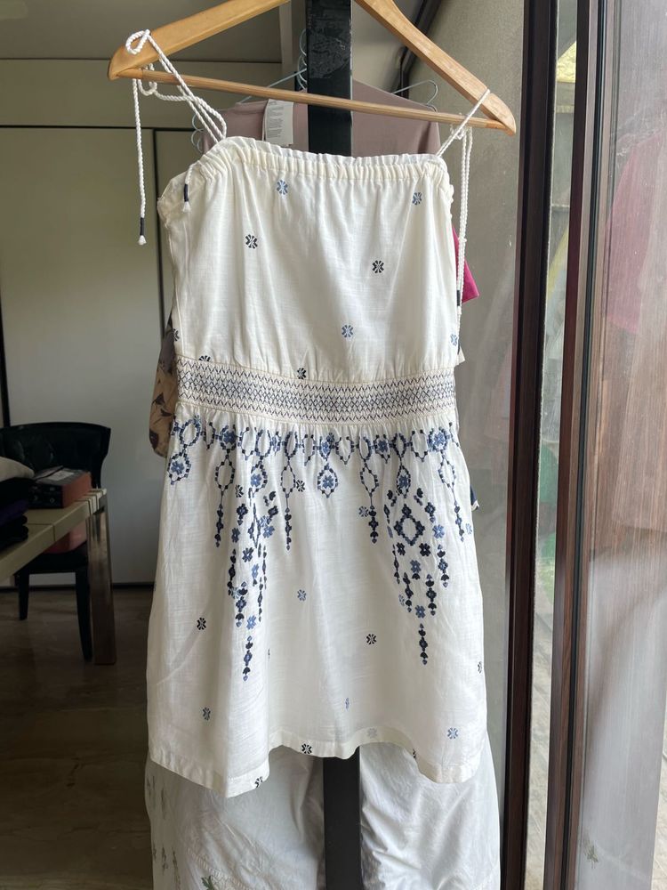 White Embroidered Sundress With Dry Clean Tag