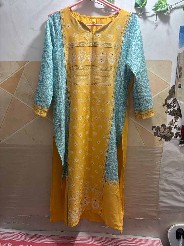 Yellow &amp; Blue Printed Kurti