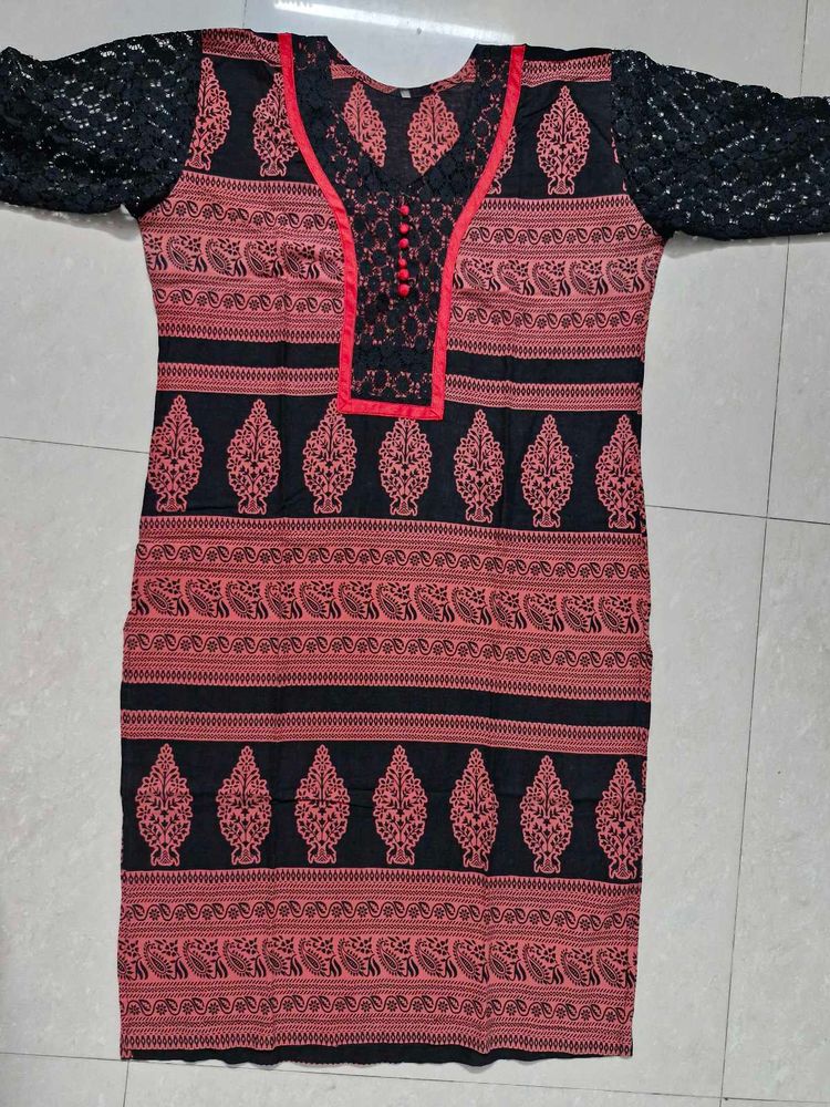 Rust/drak Pink Cotton Kurti