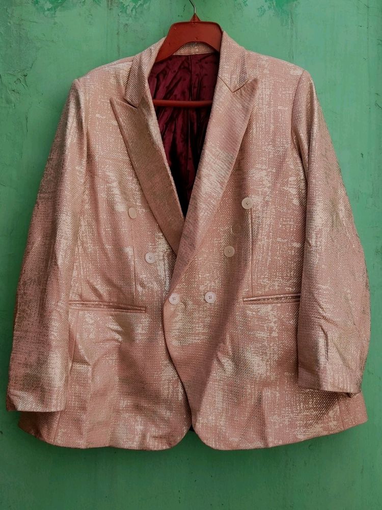 Partywear Blazer ,  Simrii Baby Pink With Golden Women Coat