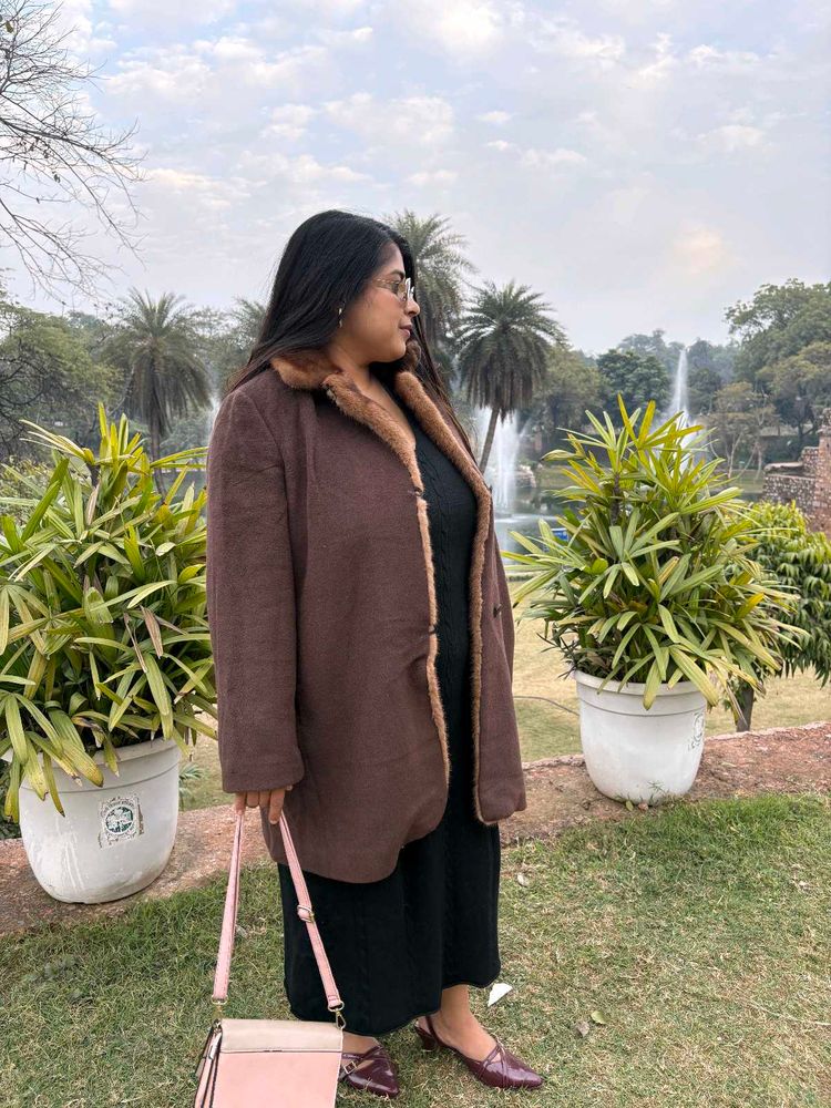 Brown Faux Fur Trim Jacket