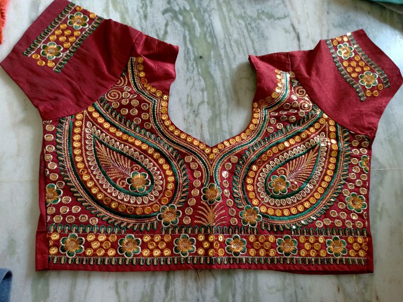 Maroon Embroidery Work Blouse