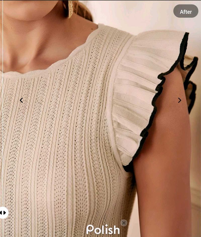 New With Tag Off White Korean Ruffled Top