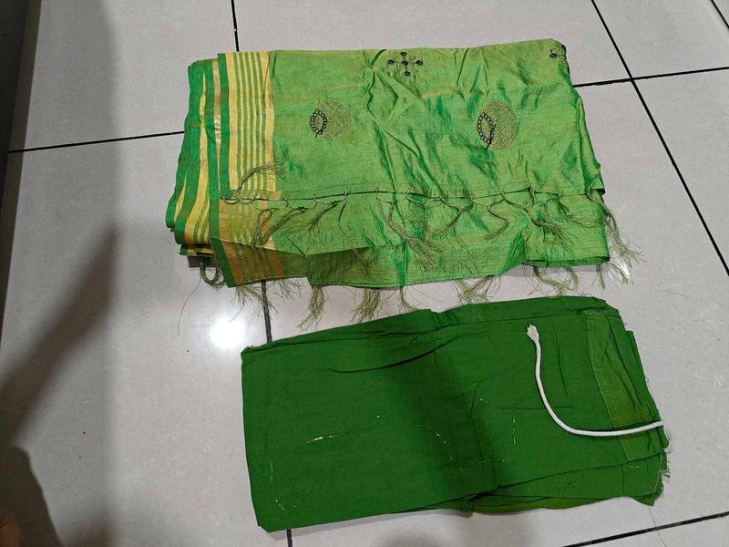 Green Embroidered Saree With Chaniya