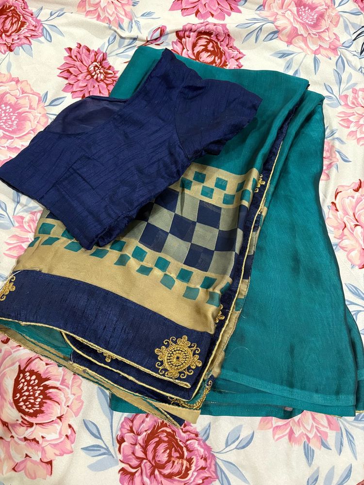 Elegant Teal Saree with Blouse(36in)