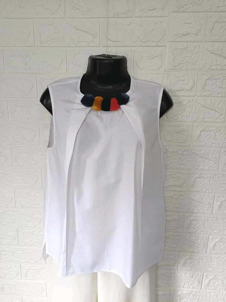 Zara Pure Cotton White Sleeveless Top