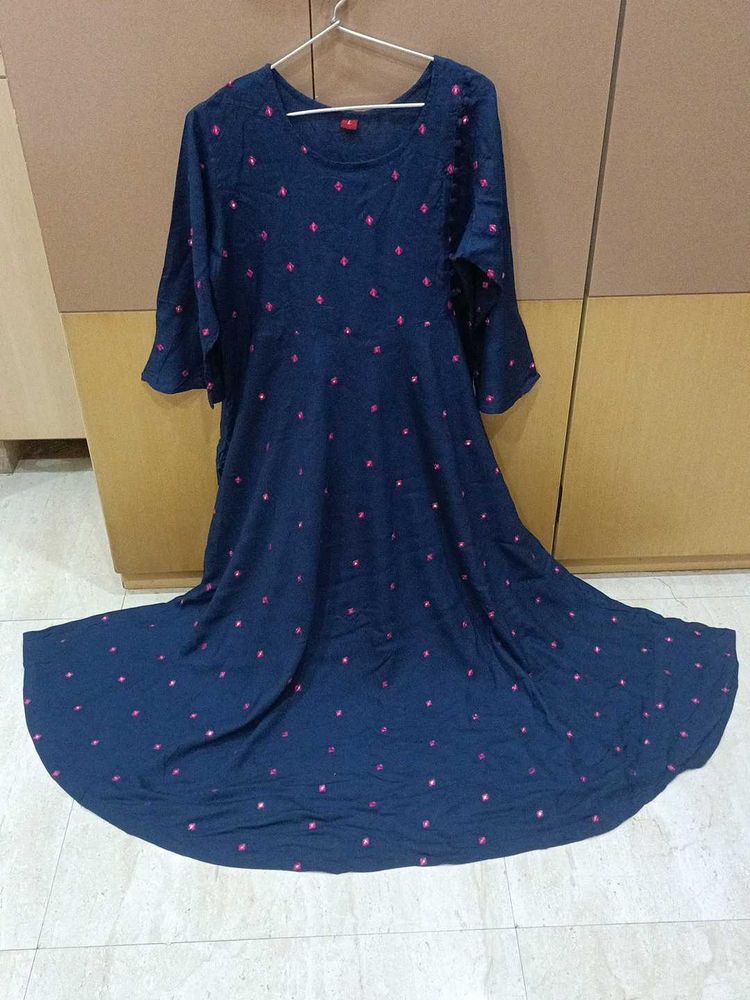 Heavy Flared Blue Embroidered Gown