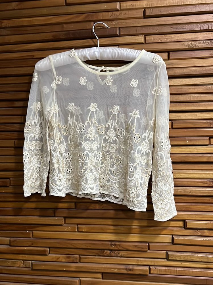Mesh Party Top With Gold Details