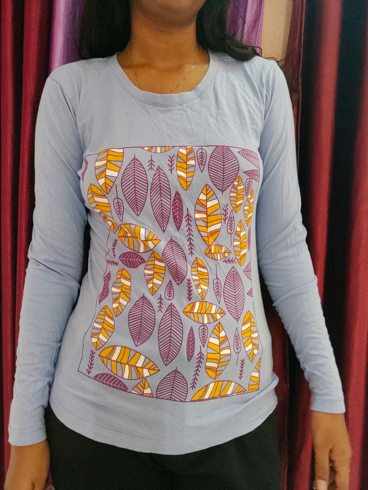 Leaf Print Long Sleeve Top