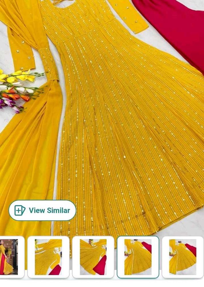 Elegant Yellow Anarkali 3pc Suit Set