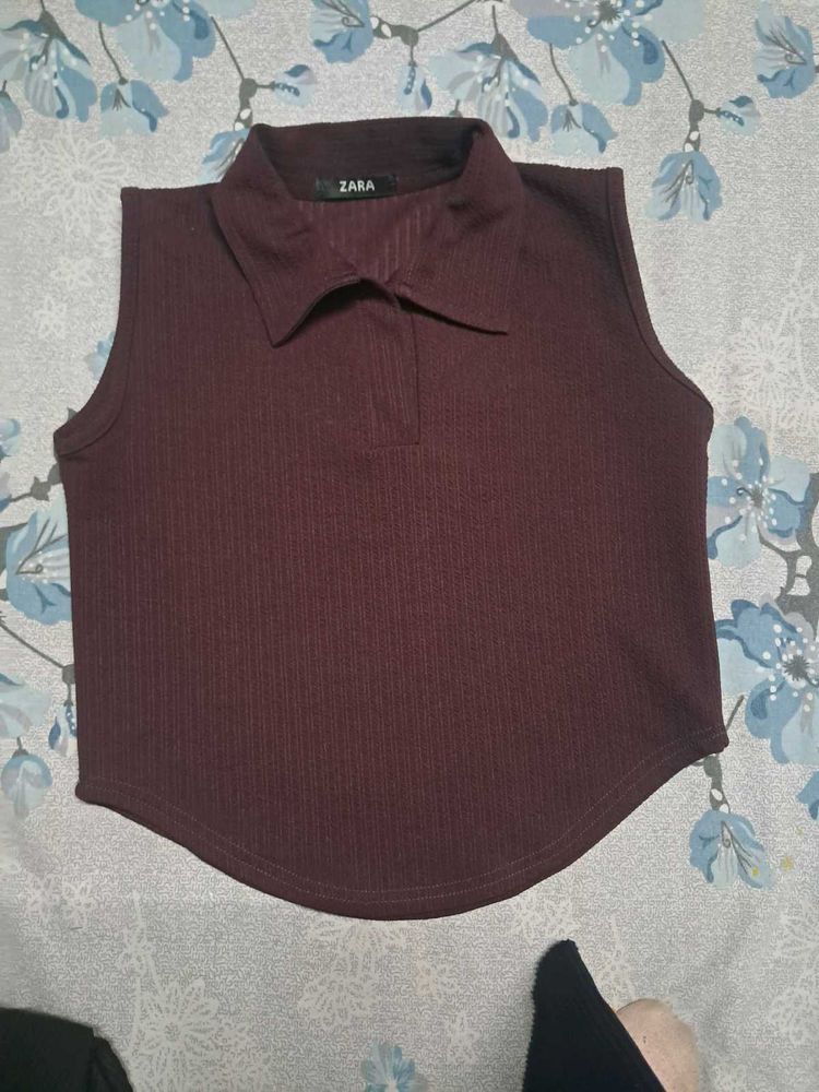 Zara Burgundy Sleeveless Top