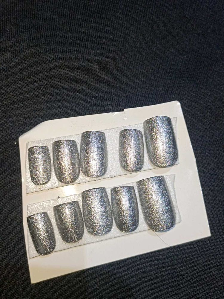 Silver Glitter Press-On Nails