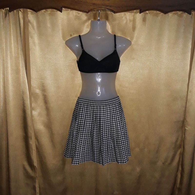 PRE-LOVED | B&amp;W Checked Skirt with Pleating