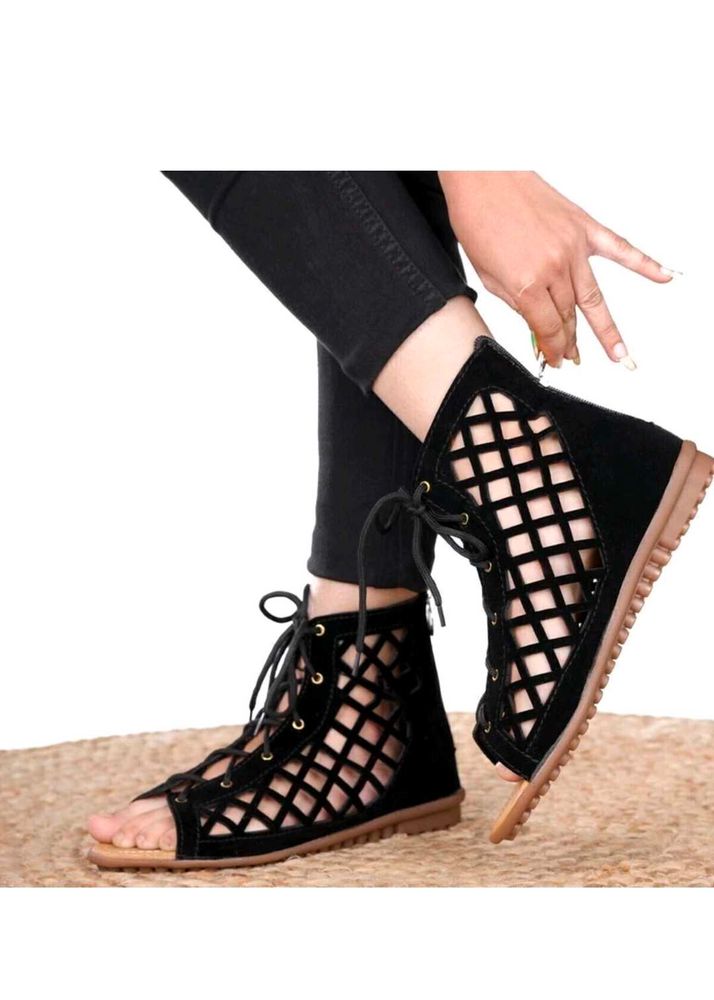 Stylish Black Peep-Toe Gladiator Sandals