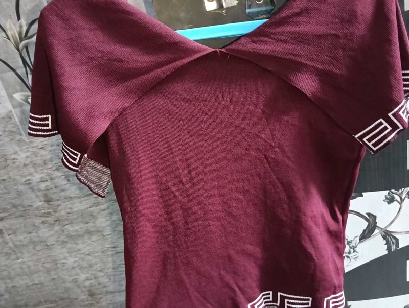 Burgundy T-Shirt with Pattern