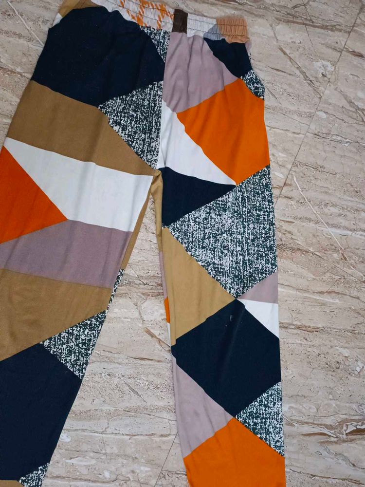 Patchwork Print Casual Pants