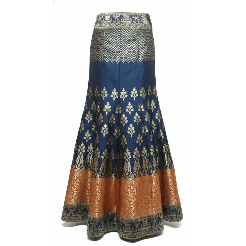 Blue &amp; Gold Fishtail Ethnic Skirt
