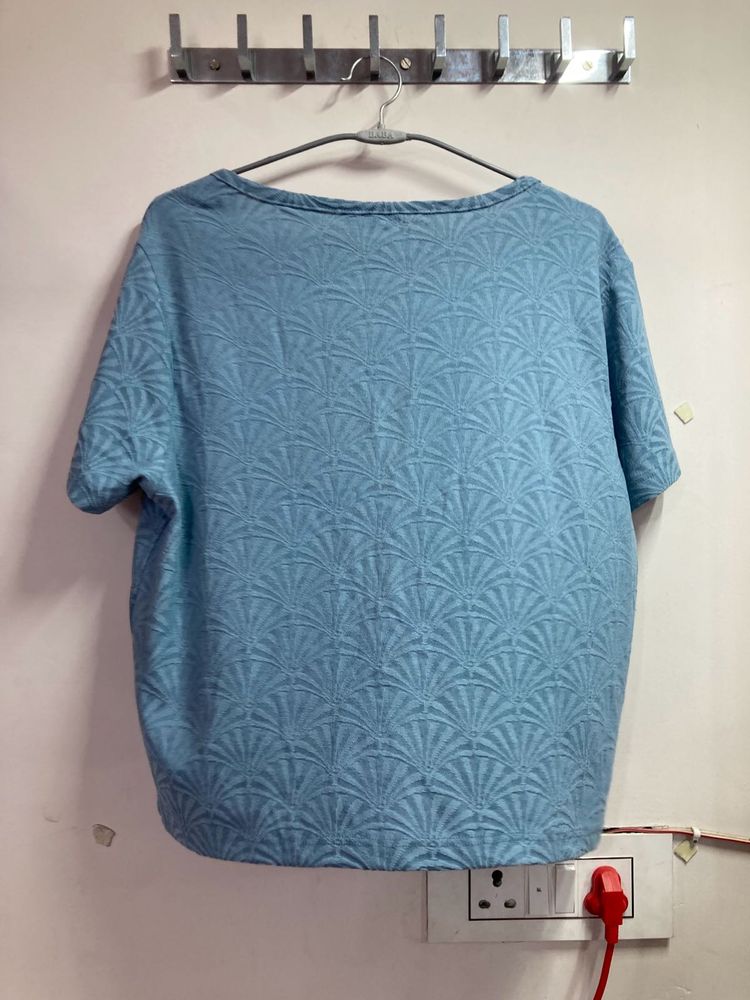 Zudio Blue Textured Cropped Shirt Tee