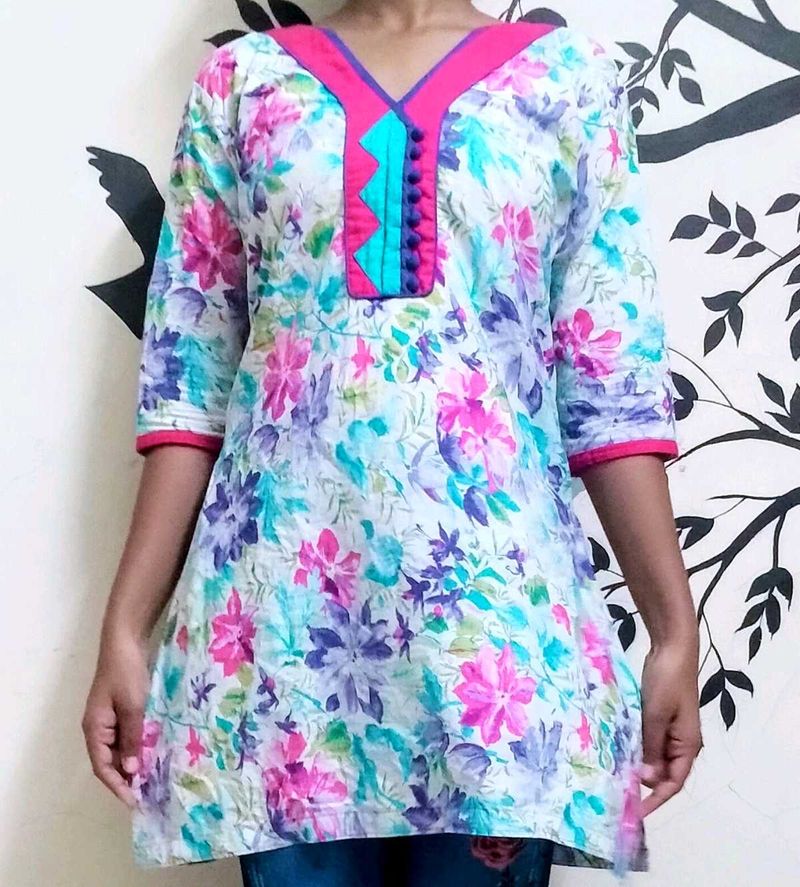 Pure Cotton flower Printed Kurti 🌺