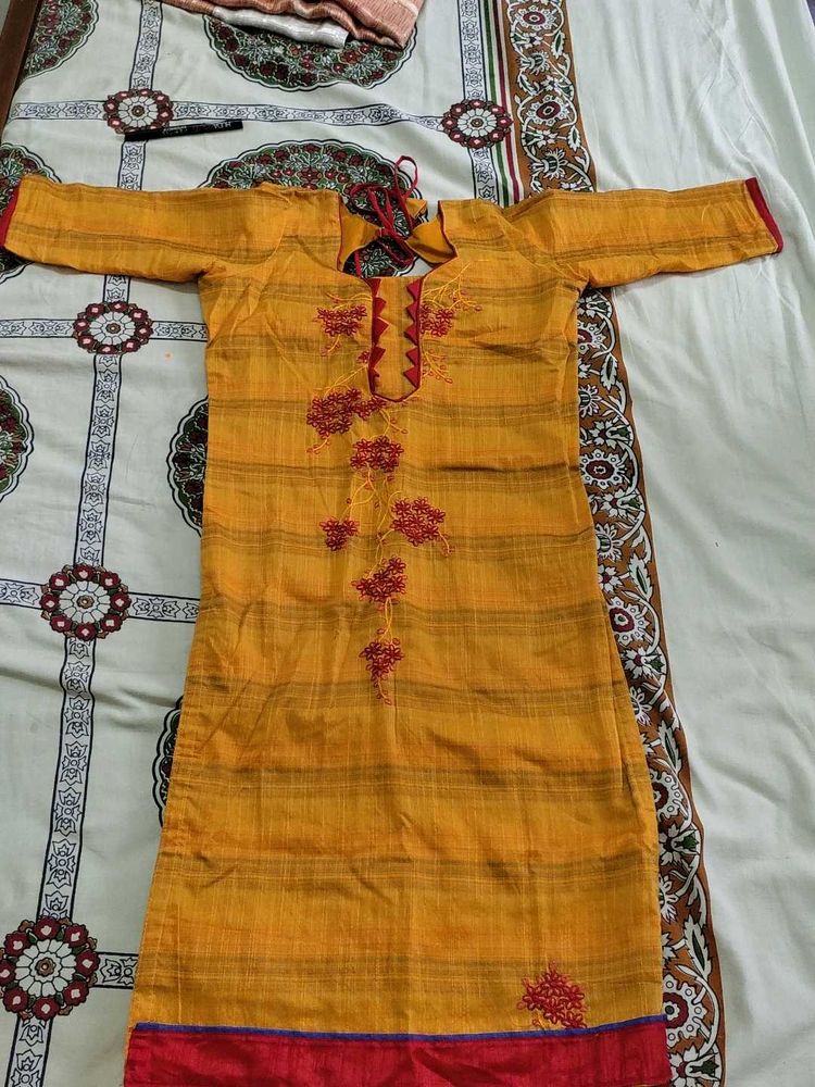 Yellow Embroidered Kurti