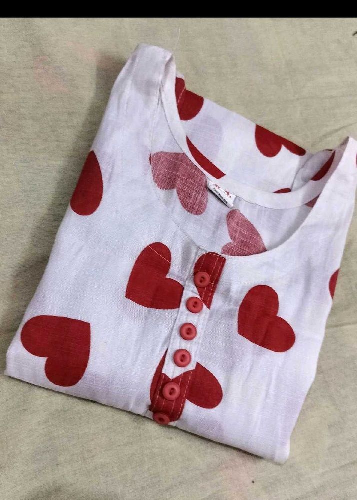 Heart Print White Kurti