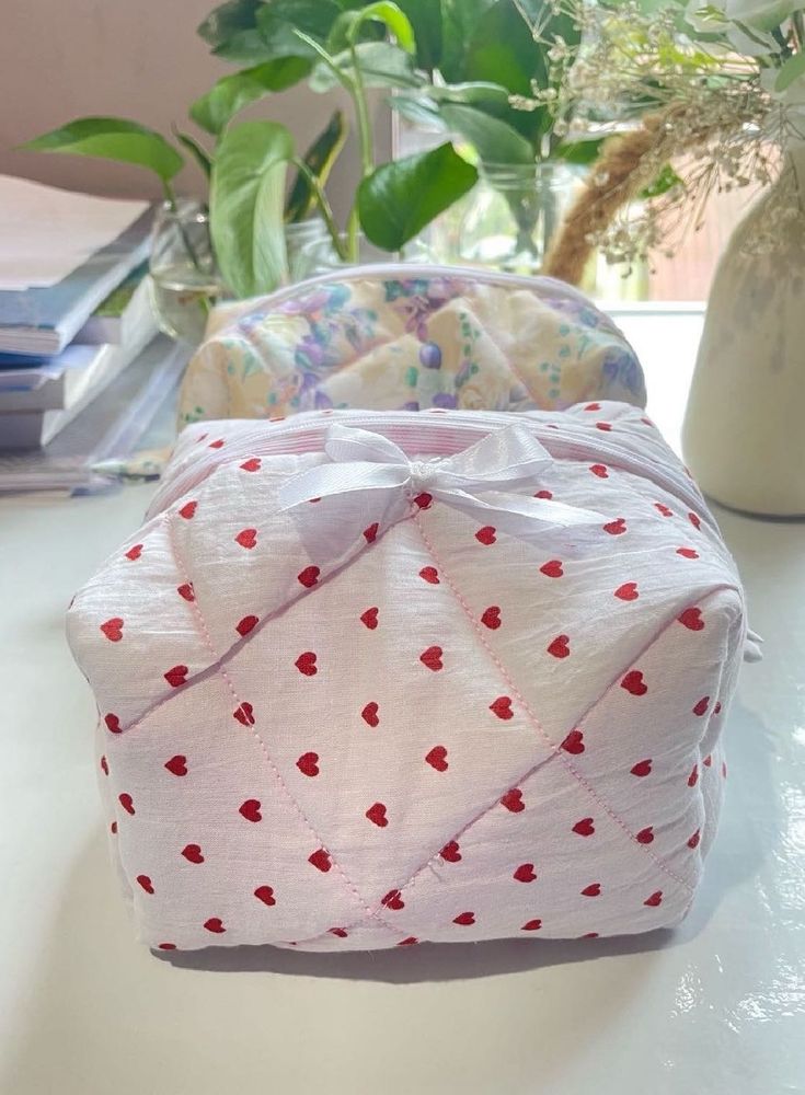 Heart Print Quilted Pouch