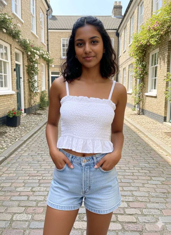 H&amp;M White Cotton Smocked Crop Top