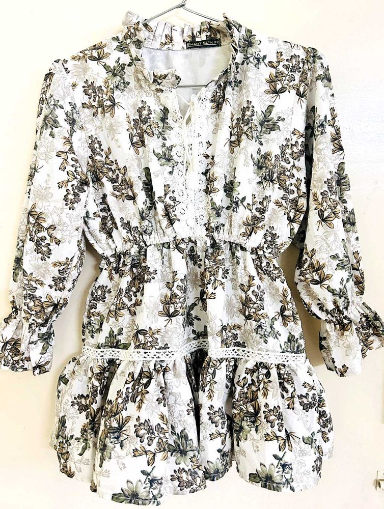 Off White Cinched Waist Top