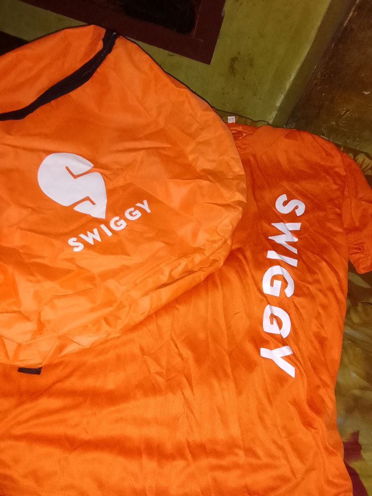 Combo Of Swiggy Bag And T Shirt🟠