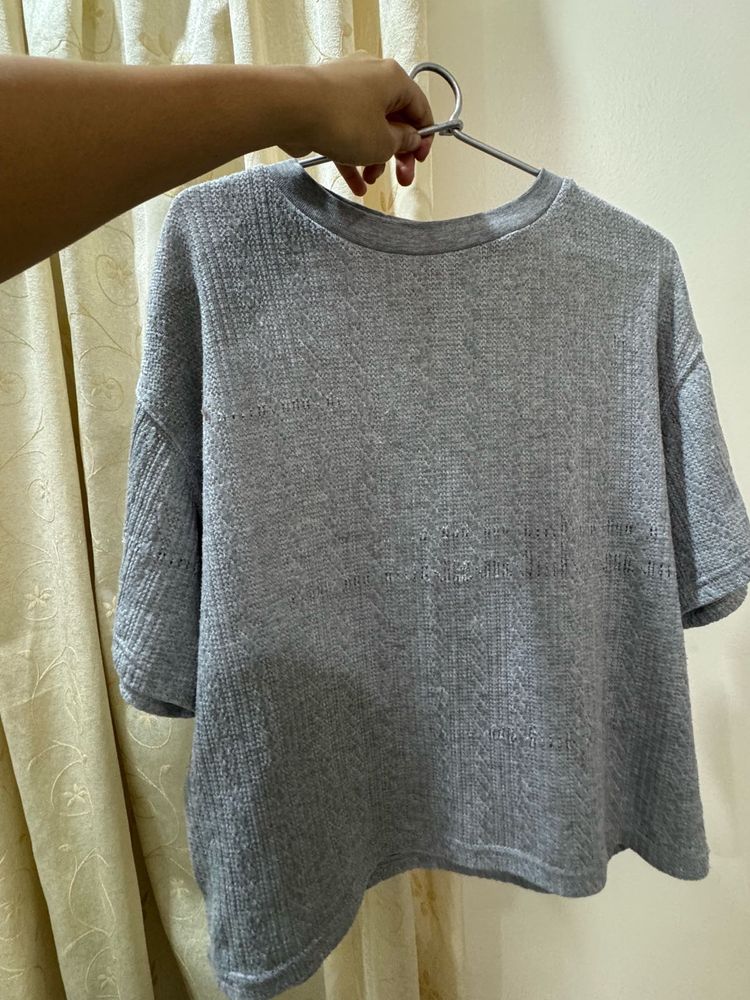 Grey Knit Short Sleeve Top