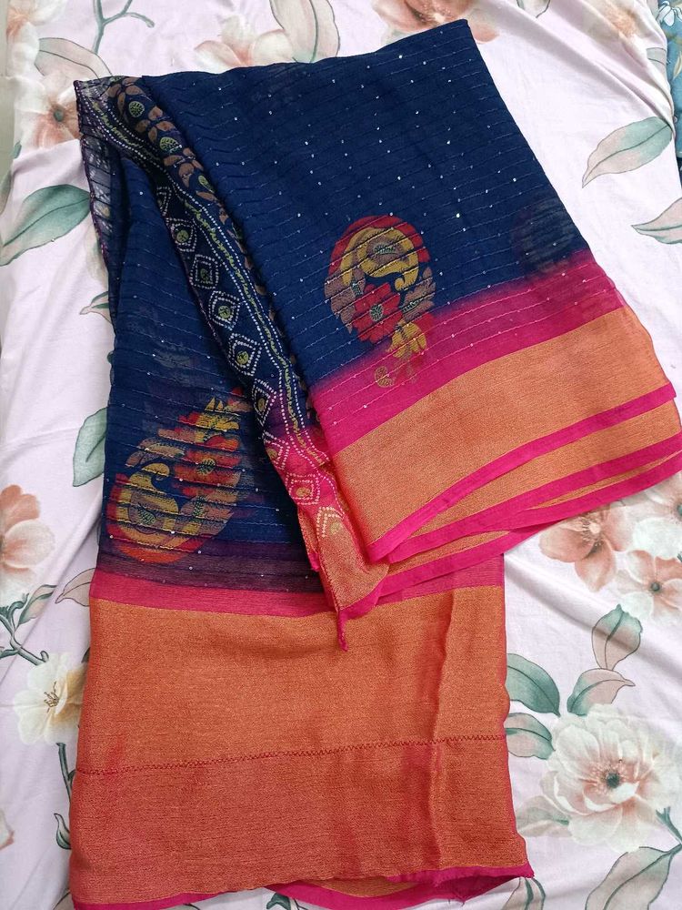 Elegant Navy Blue Saree with Sequin Detailing