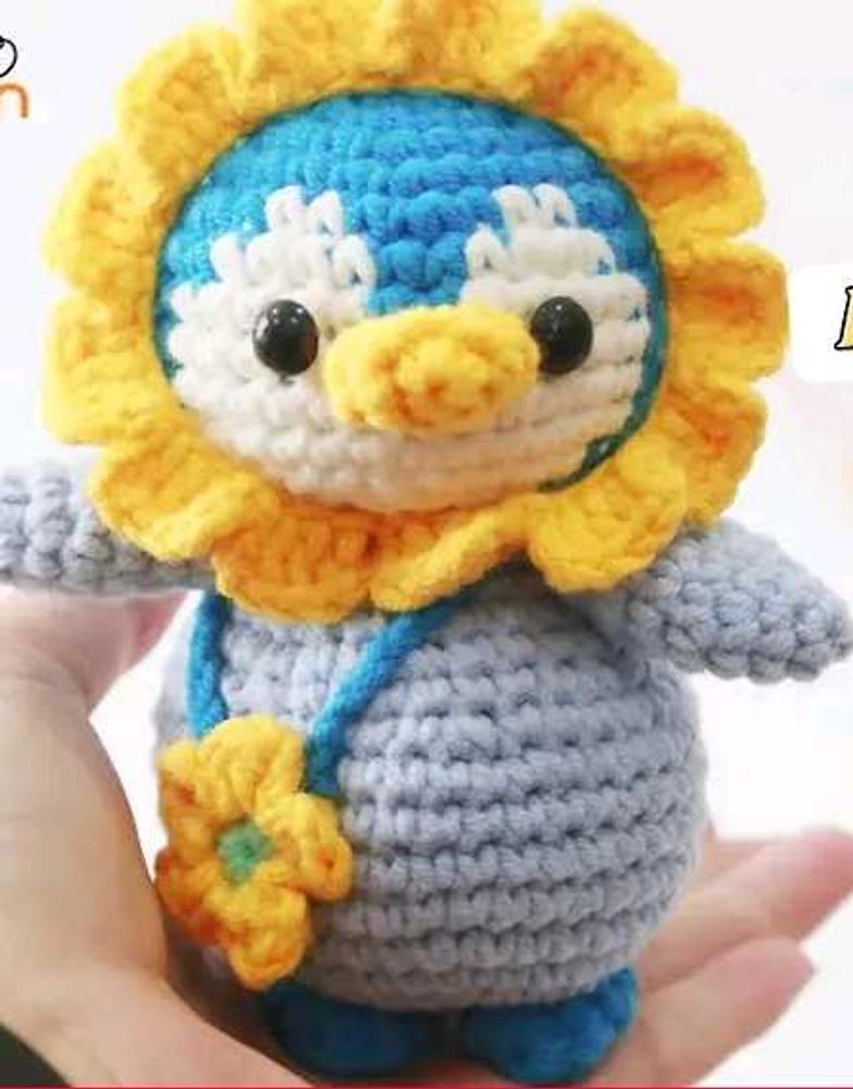 Crochet Penguin Sunflower Plushie