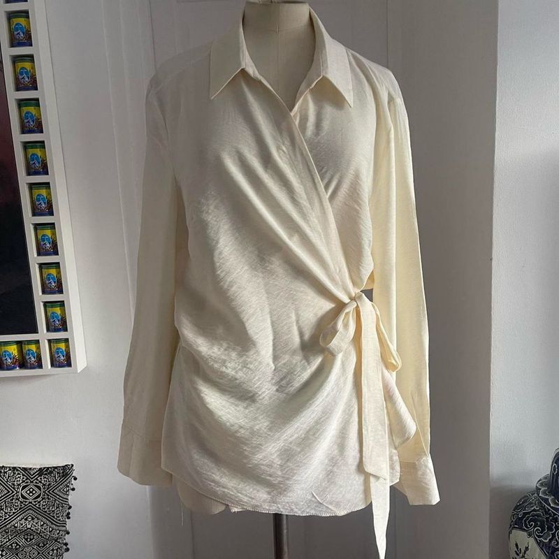 Y2k Primark Cream Ladies Smart Tie Up Blouse