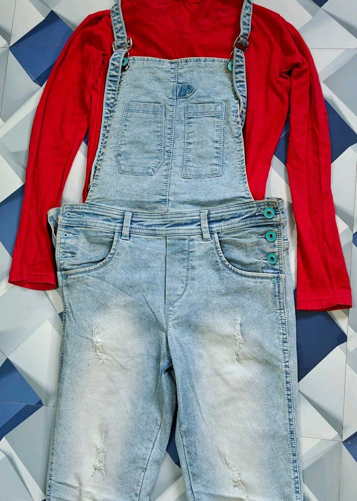 Girl&#39;s Denim Overall Short T-shirt