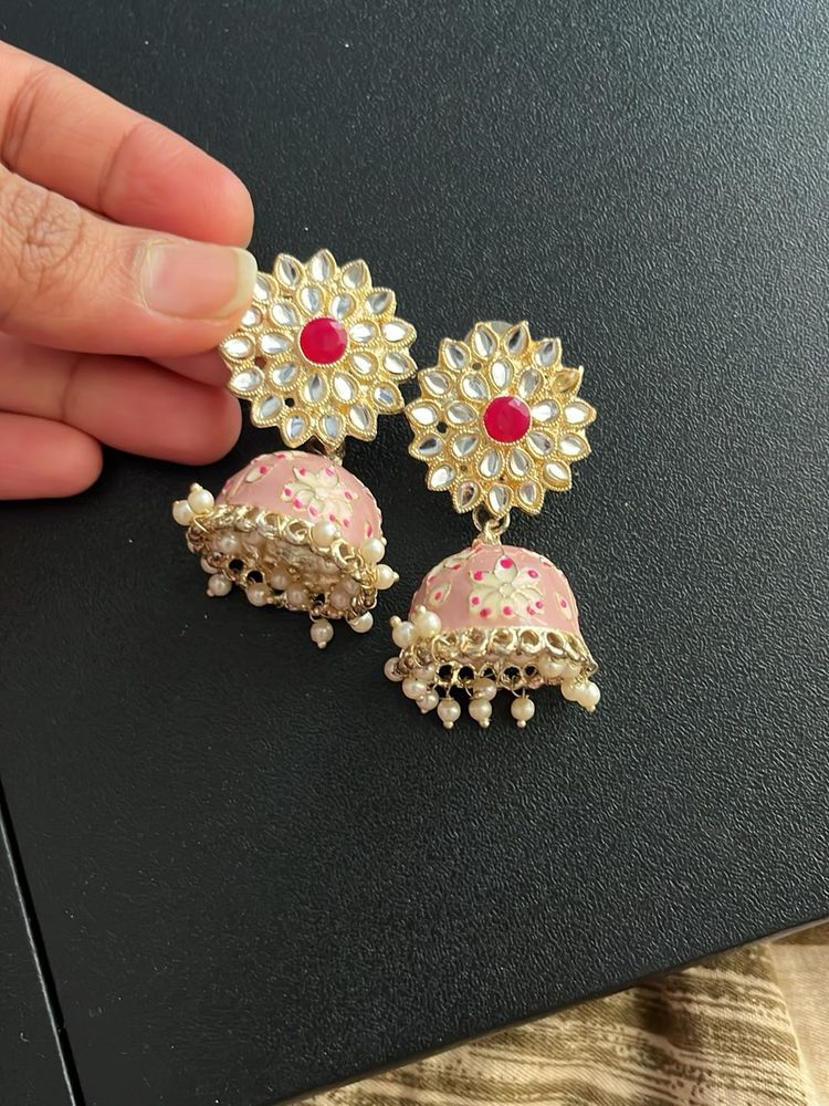 Cute Pink Jhumka Earrings