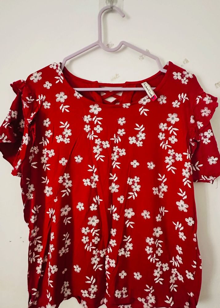 Red Floral Printed Top