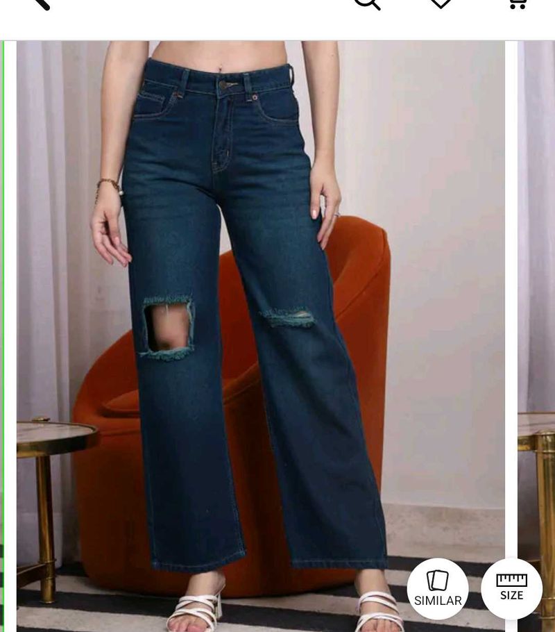 Ripped Wide Leg Denim Jeans