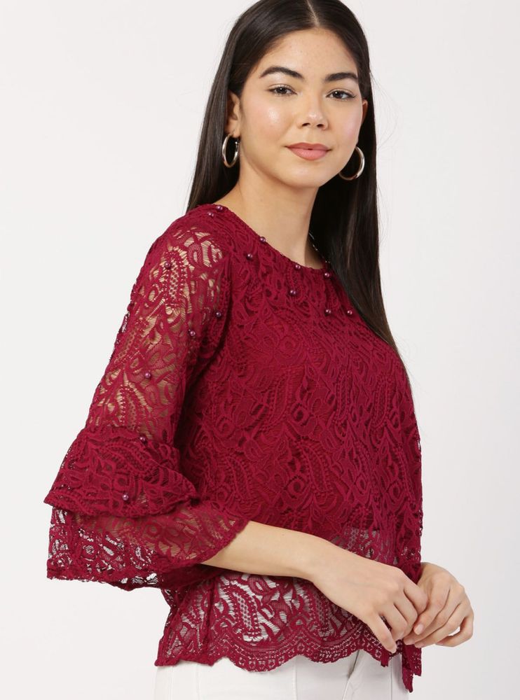 Burgundy Lace Bell Sleeve Top